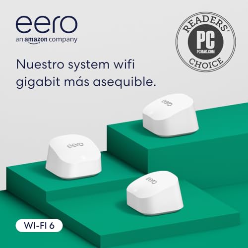 Router wifi de malla eero 6+ de Amazon | Con Ethernet de 1 Gb/s, 420 m2 de cobertura y capacidad para conectar más de 75 dispositivos | pack de 3, modelo de 2022