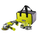 RYOBI - Amoladora 18V ONE+ Ø 115 mm, 7500 rpm - Empuñadura auxiliar - Se suministra con 1 batería de litio+ 4,0 Ah, 1 cargador rápido 2,0 A, 1 bolsa de transporte y 1 disco de amolar - R18AG-140S