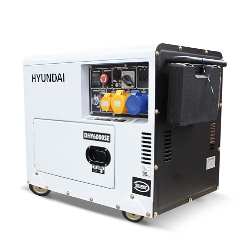 HYUNDAI HY-DHY6000SE, Generador Diesel Pro Monofásico Insonorizado, 5.2 W, 230 V, blanco/negro