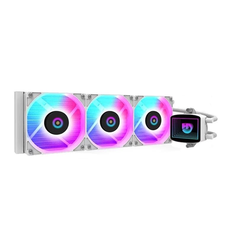 VoltShine Sistema de refrigeración líquida 360mm, color blanco, alto rendimiento, bajo ruido, ideal para gaming y overclocking.