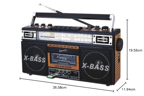 Supersonic SC-3201TBTWOD Bluetooth Retro 4 Band Radio Cassette USB Wood