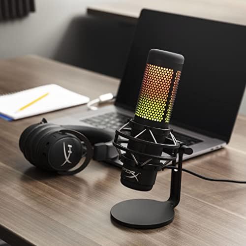 HyperX QuadCast S - Micrófono de condensador USB, iluminación RGB, soporte de choque antivibración, cuatro patrones polares, filtro pop, control de ganancia, para PC, PS4, PS5 y Mac, Negro