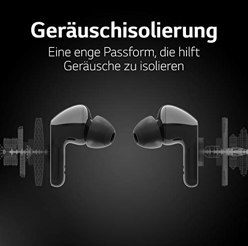 LG TONE Free FN5 Auriculares True Wireless con autolimpieza UVnano que elimina el 99,9% de las bacterias, tecnología Meridian Sound, doble micrófono para llamadas en la oficina y carga rápida en negro