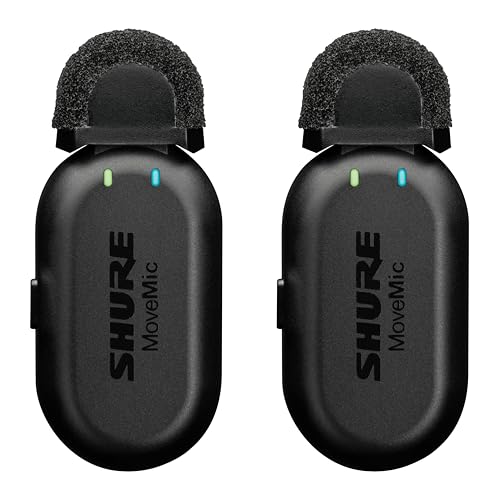 Shure MoveMic Two Kit- Pro Direct to Phone Micrófono inalámbrico Lavalier para iPhone y Android, Bluetooth Mini Mic, Carga de 24 horas, Configuración rápida, IPX4, Portable Clip Lavs (MV-TWO-KIT-Z6)