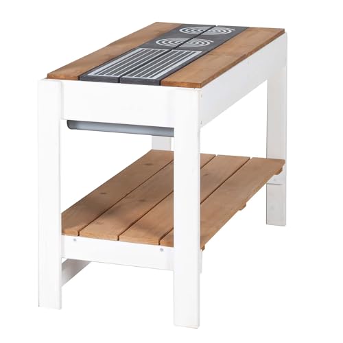 roba Ampliación de Cocina para casa de Juegos – Cocina Infantil al Aire Libre Blanco y marrón con Barbacoa y Placas de cocción – Accesorios para casa de Juegos de jardín a Partir de 18 Meses – con