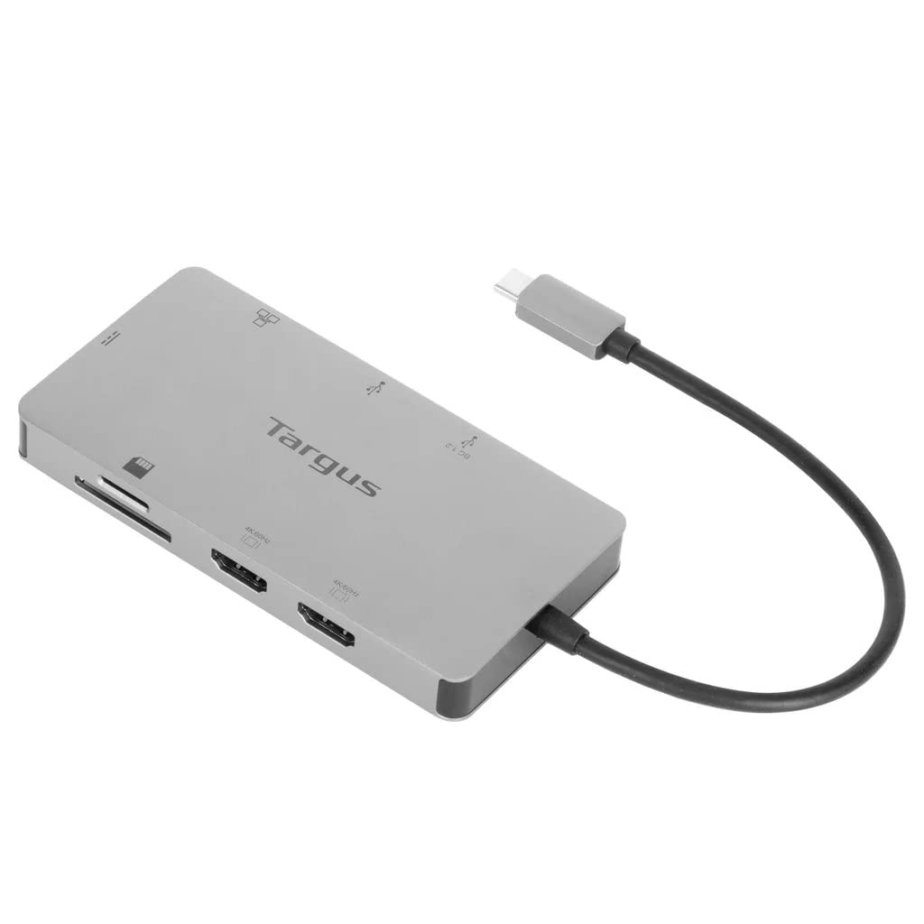 Targus Docking Station USB-C Dual HDMI 4K con Fuente de alimentación Pass-Thru de 100W, hub multipuerto Compatible con 2 monitores 4K UHD, estación Base – Gris, DOCK423EU