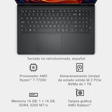 Dell 15 Portátil DC15255 – 15,6" FHD 120Hz, AMD Ryzen 7 7730U, 16GB RAM, 1TB SSD, AMD Gráficos Radeon™, Webcam HD, Windows 11 Home, Teclado QWERTY Español, Color Negro