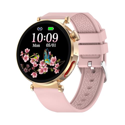 Knauermann Neo 2 (2025) – Oro Redondo – Reloj Salud Smartwatch – ECG – Función HRV – BT Bluetooth – Apnea del sueño – Presión Arterial – Correa de Silicona Rosa, Durchmesser: 40 mm; Dicke:,