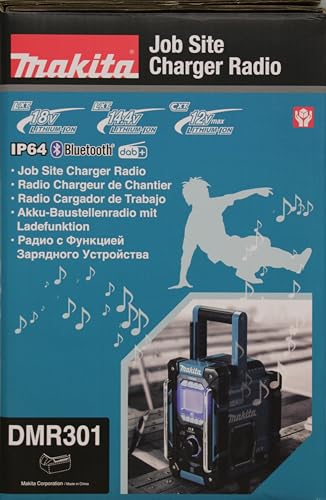 Makita DMR112 Battery Operated Construction Site Radio 7.2 V - 18 V with Dab+ and Bluetooth (Without Battery, Without Charger), Turquoise