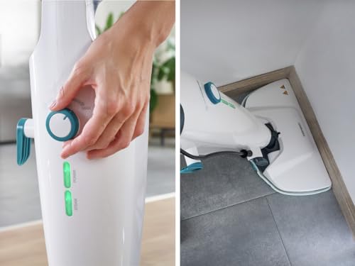 Leifheit Mopa a vapor CleanTenso Power 2.0 contra bacterias y gérmenes, limpiador de vapor de calentamiento rápido, limpiasuelos con regulación gradual