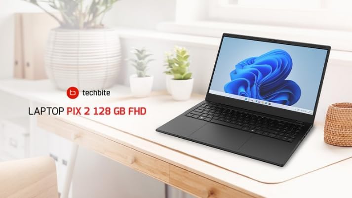 TECHBITE PIX 2 Notebook con pantalla de 15,6 pulgadas, unidad SSD de 128 GB, teclado retroiluminado, cámara incorporada, 8 GB de RAM, procesador Intel Alder Lake N100 Quad-Core, batería de 6400 mAh.