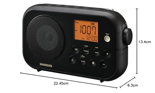 Sangean PR-D12BT Radio Am/FM, Bluetooth, Black - Radio portátil FM, Am, Bluetooth