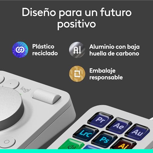 Logitech MX Creative Console, keypad programable con 9 teclas LCD personalizables y dial de control para diseño gráfico, edición de vídeo, fotografía, uso con Adobe, Zoom, Spotify - Gris Pálido