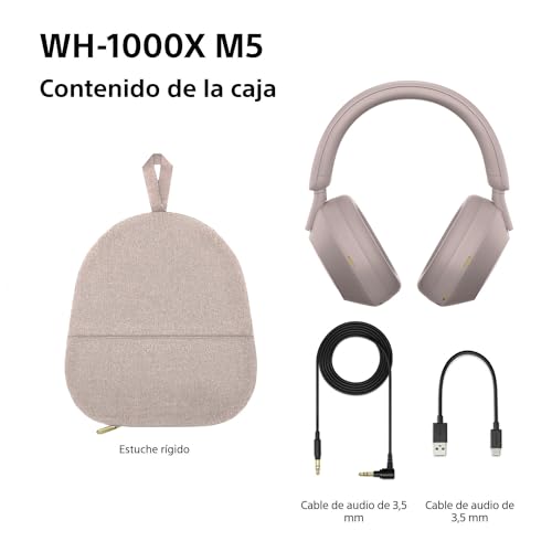 Sony WH-1000XM5 Auriculares de Diadema inalámbricos Premium con Noise Cancelling, Bluetooth, Llamadas, Hi-Res, 30 h de batería, Incluye Estuche rígido, iOS, Android - Rosa Palo