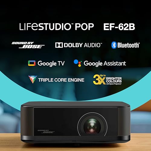 Epson Lifestudio Pop Plus EF-62B, proyector portátil Inteligente, Sound by Bose, Google TV, 4K Pro UHD, Uso en Interior/Exterior, 5 años de garantía*