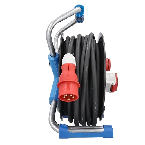 as - Schwabe XPERTS enrollacables CEE de 30 m H07RN-F 5G2,5-2 tomas de tierra de 230 V, 1 toma CEE de 5 polos, 400 V 16 A - con tapa abatible - para uso en exteriores - IP44, 23653