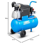 ABAC Pole Position L20 Compresor de Aire, 24 Litros Compresor de Aire, Manómetro Doble, Presión Max. 10 Bar, Inyección de Aceite, Ruedas de Transporte, Potencia 2 HP Azul Claro