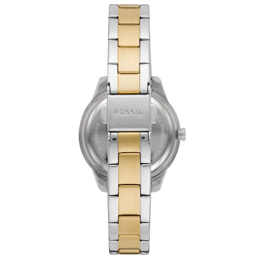 Fossil Stella Reloj para mujer, movimiento de cuarzo con correa de acero o piel, Tono plateado y dorado con purpurina, 30MM
