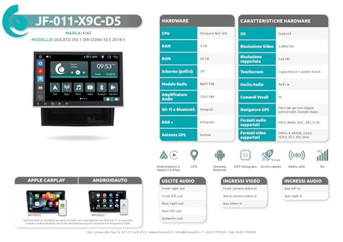 Radio de Coche para Fiat Ducato 290 Android GPS Bluetooth WiFi USB Dab+ Touchscreen 10" 8core Carplay AndroidAuto