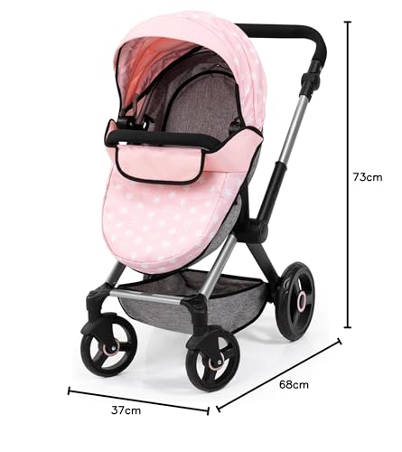 Bayer Design 17030AB Cochecito de muñeca XEO, Convertible, Regulable en Altura, Trona para muñeco bebé, Bolsa, Saco de Dormir, Gimnasio Actividades, Accesorios