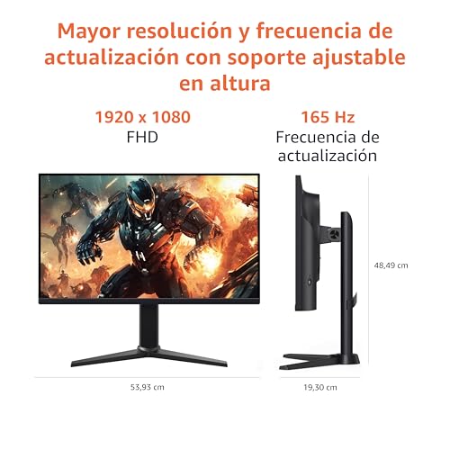 Amazon Basics Monitor para juegos de 24"/61 cm, FHD 1080p, 165 Hz, compatible con VESA, sincronización adaptativa, respuesta de 1 ms, Negro