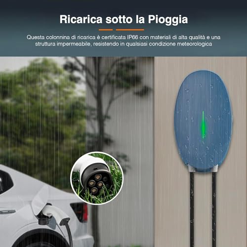 Avilia Cables de Carga para Coche eléctrico y vehículos de Tipo 2, trifásicos – Columna Impermeable para Carga rápida, Compatible con Todos los vehículos eléctricos de 11 kW, 6 Metros