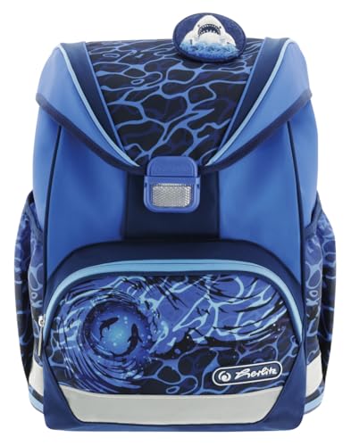 Herlitz Mochila escolar UltraLight Plus Blue Shark rellena, 1 unidad, multicolor, 36 x 28 x 21 cm, Casual