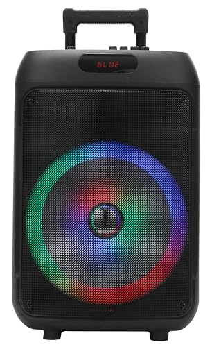Majestic Fire T10 - Trolley Wireless Audio 5.2, Luces LED, Entradas USB/MicroSD/AUX/Mic/Guitarra, Micrófono, Mando a Distancia, Batería Recargable, Función TWS, Asa y Ruedas de Transporte