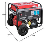 XGREENS Generador de corriente (gasolina) X70T (máx. 6.000 W, depósito 40 l, AVR, Powered by Honda, ruedas, alerta aceite, trifásico, 2 tomas 230 V, protección térmica y panel digital)
