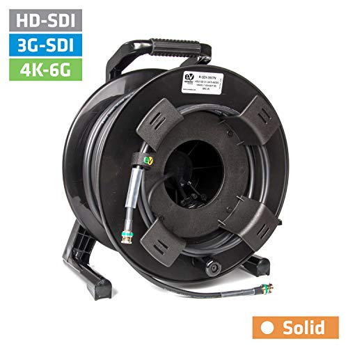 Emelec VíasCom R-SDI-3007N/100 – 100m Cable Video 4K-UHD 6G-SDI (1.0/4.6/7.0) montado en Portacables con BNC 4K-UHD – Conductor Unifilar – Color Negro – PVC Flexible