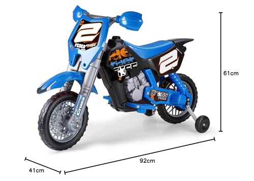 Feber - Rider Cross Azul con Casco, Moto Eléctrica de 6V, Motocross de Juguete, Aspecto y Pegatinas Deportivas, Tiene Pedales y Ruedines, para Niños y Niñas Entre 2 y 7 años, Famosa (800012224)