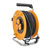as - Schwabe enrollacables con cable de 50 m - 3 tomas con tapas de protección - Protegido frente a salpicaduras de agua IP44 - Protección contra sobrecalentamiento - Carrete Made in Germany, 11483