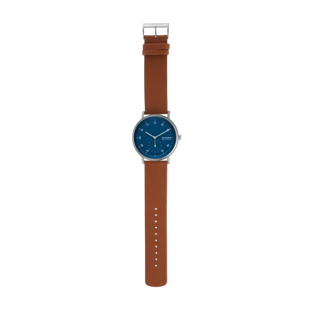 Skagen Kuppel Reloj para Hombre, Movimiento cronógrafo de Cuarzo con Correa de Acero Inoxidable o Piel, Marrón y Azul, 44MM