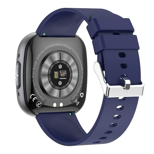 Knauermann Neo 2 (2025) - Negro Rectangular - Reloj de Salud Smartwatch - ECG - Función HRV - Bluetooth BT - Apnea del Sueño - Presión Arterial - Banda de Silicona Azul, Negro, Höhe: 42mm; Breite