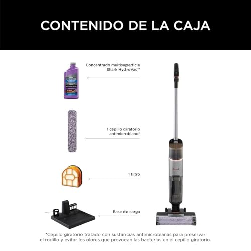 Shark HydroVac Aspiradora mopa sin cable, aspira y friega suelos, con cepillo multisuperficie giratorio antimicrobiano para eliminar olores, limpia en seco y húmedo, modo autolimpieza, gris WD210EU