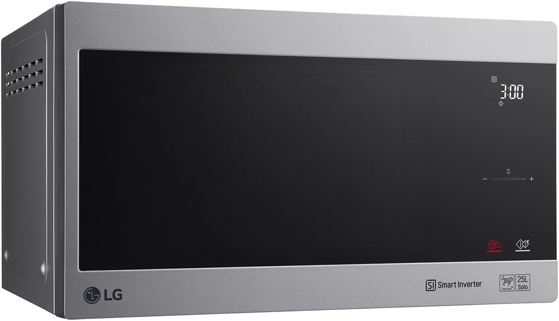 LG Microondas MS2595CIS con tecnología Smart Inverter 25 litros de capacidad, 1000 W, programas automáticos, niveles de potencia ajustables y función EasyClean, color plateado