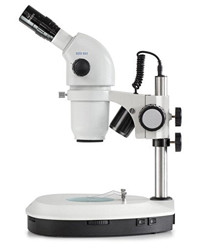 Estéreo Zoom Microscopio [Núcleo ozo 552] Tubo: Binocular, ocular: hswf 10 x 23 mm, campo de visión: ø28,75 – 3,3 mm, objetivo: 0,8 x – 7 x, soporte: columna, iluminación: 3 W LED (reflejada)