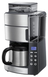 Russell Hobbs Cafetera de Goteo Grind & Brew - 10 Tazas, Jarra Térmica 1L, Molinillo para 250 g, 3 Niveles Molienda, Selector de Intensidad, Programable, Acero Inoxidable, Plata y Negro - 25620-56