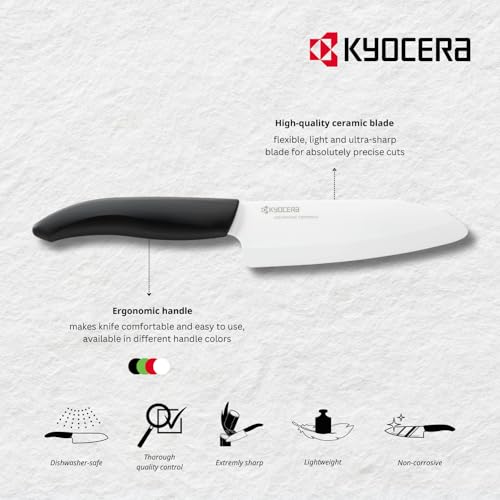 KYOCERA Juego de cuchillos de cerámica con cuchillo de pelar GEN, cuchillo multiusos, cuchillo universal y cuchillo Santoku y bloque de cuchillos redondo para 8 cuchillos, KB-RD BK 4KN FK EU
