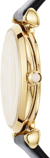 Emporio Armani Reloj de mujer, Movimiento de dos manecillas, caja de acero inoxidable dorado de 32 mm con correa de piel, AR1910, Negro y tono dorado