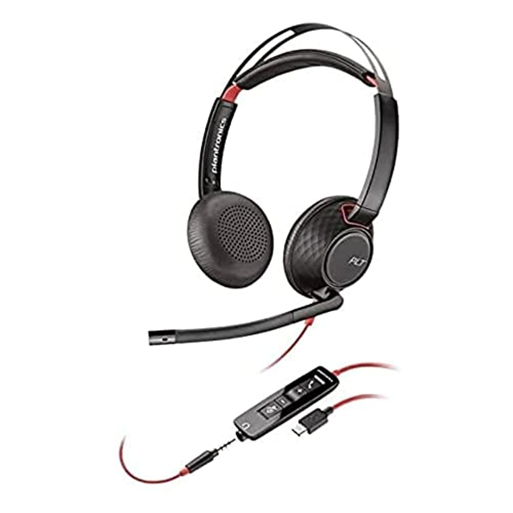 Plantronics Blackwire 5220 Binaural Diadema Negro, Rojo - Auriculares con micrófono (Centro de llamadas/Oficina, Binaural, Diadema, Negro, Rojo, Botón, Polipiel, Metal, De plástico)