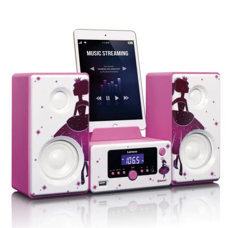 Lenco MC-020 Home Audio Mini System 10W Rosa, Blanco - Microcadena (Home Audio Mini System, Rosa, Blanco, Imagen, 10 W, FM,PLL, Azul)