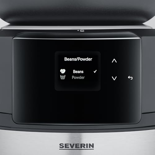 SEVERIN FILKA, cafetera de filtro totalmente automática, cafetera de filtro 5 en 1 con pantalla LED, molinillo, con jarra de cristal, negro mate/acero inoxidable, KA 9694