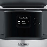 SEVERIN FILKA, cafetera de filtro totalmente automática, cafetera de filtro 5 en 1 con pantalla LED, molinillo, con jarra de cristal, negro mate/acero inoxidable, KA 9694