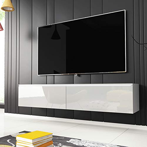 Selsey Kane - Mueble TV Flotante/Mesa TV/Mueble para Salón/Mueble TV Suspendido (140 cm, con LED, Blanco Matte/Blanco Brillante)