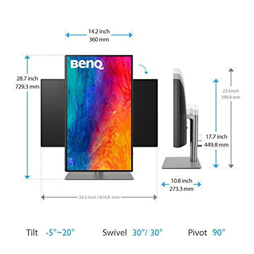 BenQ PD2725U Monitor de diseño (Tecnología AQCOLOR,27 pulgadas,4K UHD, IPS,P3 Wide Color,carga Thunderbolt /USB-C, DP/HDMI,KVM, HDR 400,altura ajustable) Compatible con MacBook