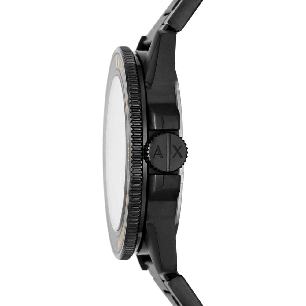 Armani Exchange Relojes para hombre, Movimiento fecha trifunción de cuarzo y caja de 44 mm con correa de acero, Negro y tono dorado