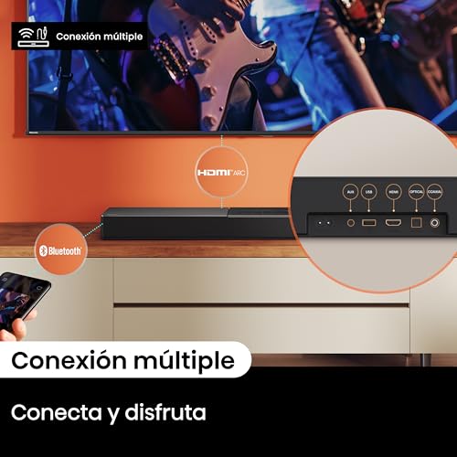 Hisense HS2000 - Barra de Sonido 2.1, 240W, Subwoofer Incorporado, Dolby Digital Plus, DTS Virtual:X, Modo TV, EzPlay