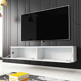 Selsey Kane - Mueble TV Flotante/Mesa TV/Mueble para Salón/Mueble TV Suspendido (140 cm, con LED, Blanco Matte/Blanco Brillante)