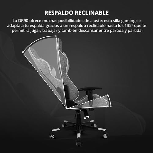 DRIFT GAMING DR90 – Silla Gaming ergonómica con reposacabezas y Lumbar, Respaldo reclinable 135°, Brazos 2D Ajustables, Tejido Transpirable, Base de Nylon y pistón de Gas Clase 4 – Gris/Blanco